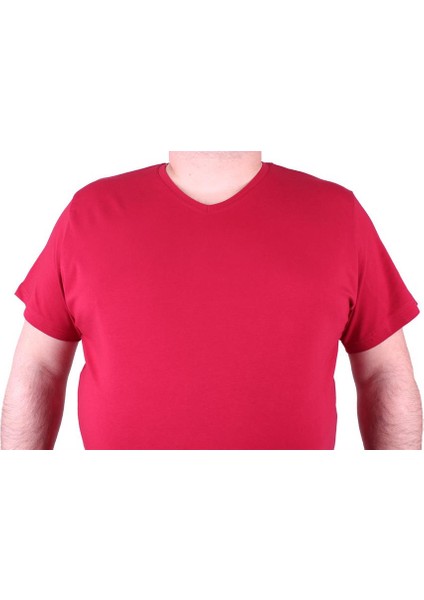 Mocgrande Erkek Büyük Beden Likralı Basic V Yaka Tişört 11170 Bordo modelleri