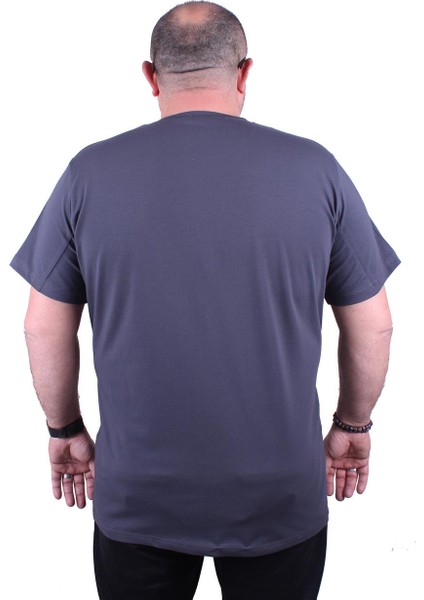 Mocgrande Erkek Büyük Beden Likralı Basic V Yaka Tişört 11170 Fume