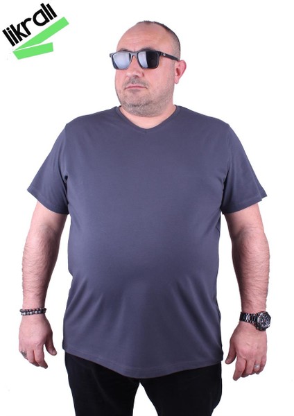 Mocgrande Erkek Büyük Beden Likralı Basic V Yaka Tişört 11170 Fume fiyatları