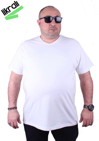 Mocgrande Erkek Büyük Beden Likralı Basic V Yaka Tişört 11170 Beyaz fiyatları