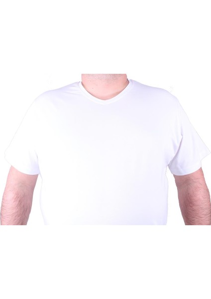 Mocgrande Erkek Büyük Beden Likralı Basic V Yaka Tişört 11170 Beyaz modelleri