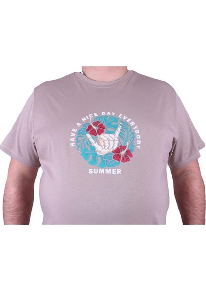 Büyük Beden Erkek Sıfır Yaka Tişört Summer 23119 Toprak modelleri