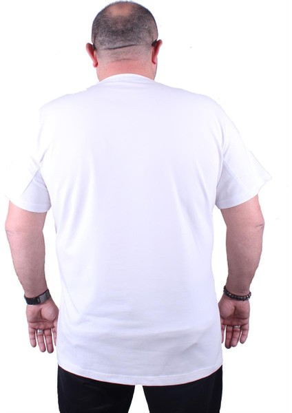 Mocgrande Erkek Büyük Beden Likralı Basic Sıfır Yaka Tişört 11160 Beyaz
