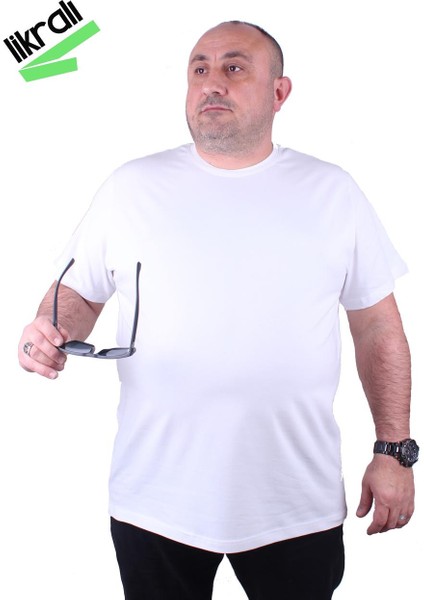 Mocgrande Erkek Büyük Beden Likralı Basic Sıfır Yaka Tişört 11160 Beyaz fiyatları