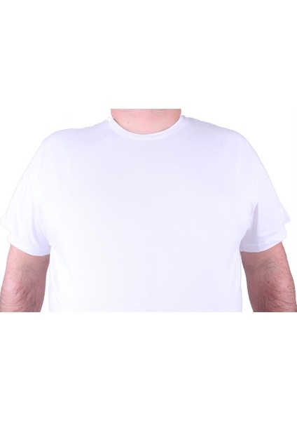 Mocgrande Erkek Büyük Beden Likralı Basic Sıfır Yaka Tişört 11160 Beyaz modelleri