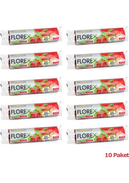 60 Litre Büzgülü Çilek Kokulu Çöp Torbası Poşeti 65 x 70 cm 10 x 10 Rulo Paket