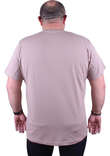 Büyük Beden Erkek Sıfır Yaka Tişört Fantastic 23121 Toprak