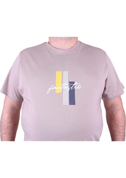 Büyük Beden Erkek Sıfır Yaka Tişört Fantastic 23121 Toprak modelleri