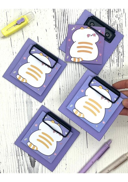 Sevimli Hayvan Desenli Mor Yapışkanlı Sekreterlik Not Defteri/ Sticky Note / Sticker/ Post-it/ Bullet Journal