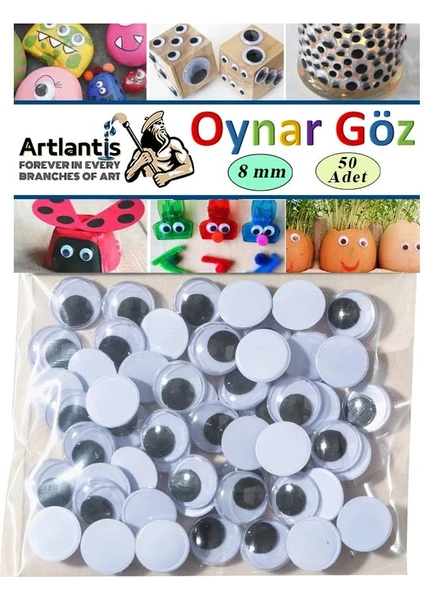 Oynar Göz Siyah 8 mm 50 Li 1 Paket Oynayan Göz 8mm Hobi Tasarım Anasınıfı Kreş Etkinlik Elişi