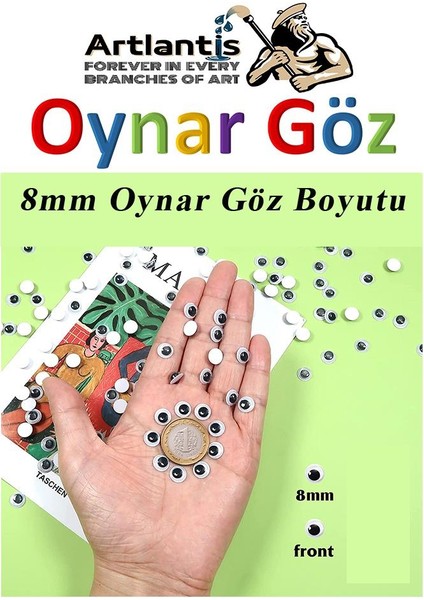 Oynar Göz Siyah 8 mm 50 Li 1 Paket Oynayan Göz 8mm Hobi Tasarım Anasınıfı Kreş Etkinlik Elişi