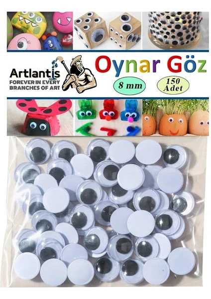 Oynar Göz Siyah 8 mm 150 Li 1 Paket Oynayan Göz 8mm Hobi Tasarım Anasınıfı Kreş Etkinlik Elişi