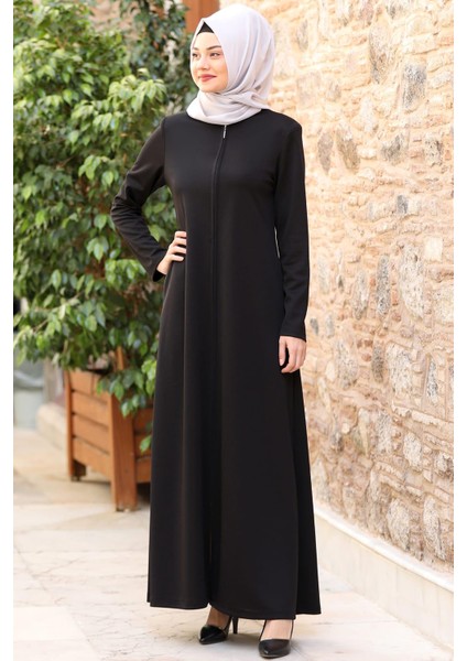 Nisa Fermuarlı Ferace Siyah