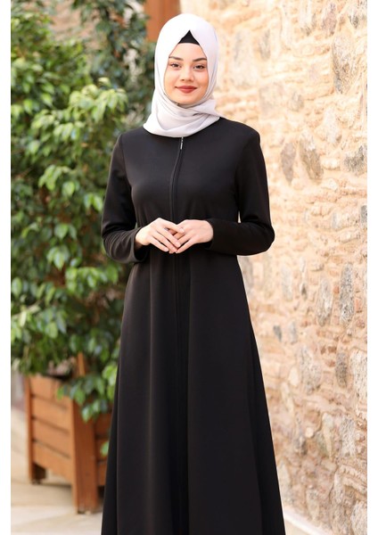 Nisa Fermuarlı Ferace Siyah