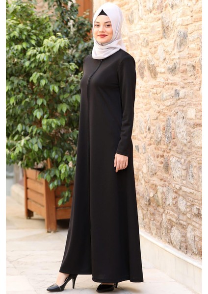 Nisa Fermuarlı Ferace Siyah