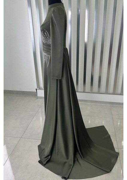 Ceyla Kuyruklu Tesettür Abiye Haki modelleri