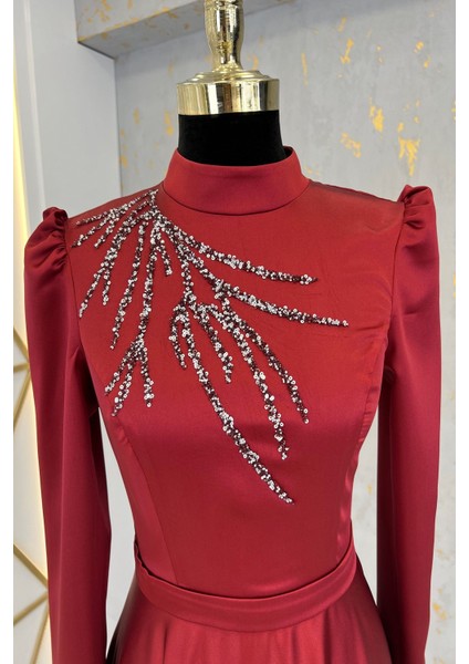 Mina Tesettür Abiye Bordo