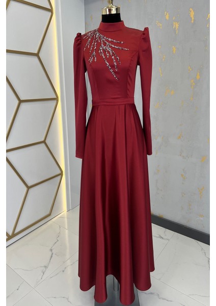 Mina Tesettür Abiye Bordo modelleri