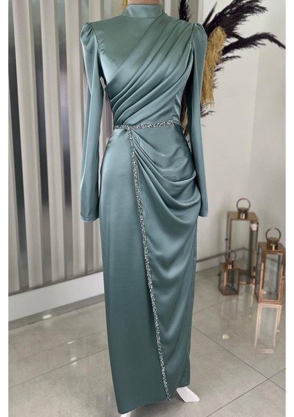 Sare Tesettür Abiye Mint modelleri