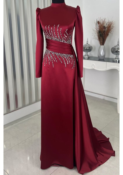 Ceyla Kuyruklu Tesettür Abiye Bordo