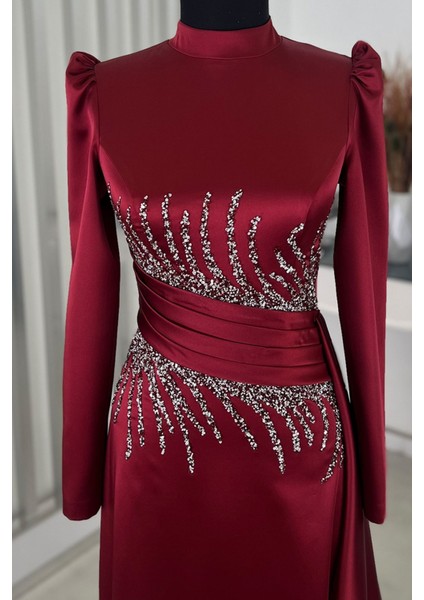 Ceyla Kuyruklu Tesettür Abiye Bordo modelleri