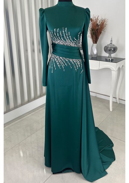 Ceyla Kuyruklu Tesettür Abiye Zümrüt