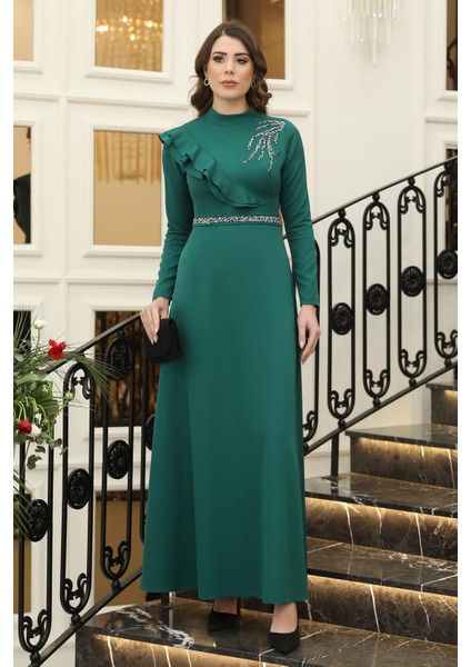 Elif Taşlı Tesettür Elbise Zümrüt