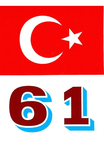 Türkiye Bayraklı 61 Plaka Kodu Ön Cam Sticker Trabzon Sticker