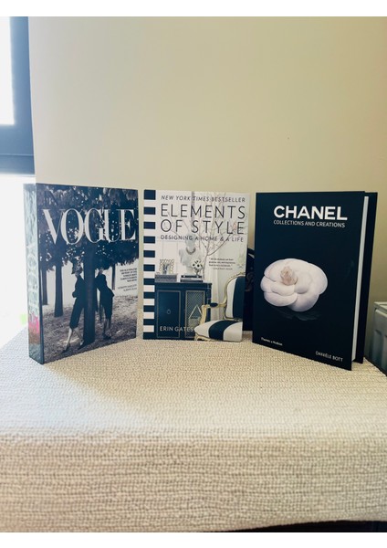 Saccura Dekor Dekoratif Kitap Kutusu Set, Element & Chanel & Vogue 3lü Dekoratif Kutu Seti, Kitap Kutusu Seti