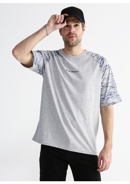Bisiklet Yaka Baskılı Gri Melanj Erkek T-Shirt E-Mıkes