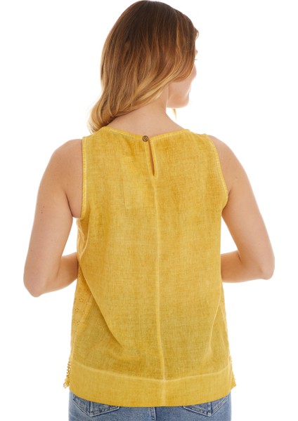 Sarı Kolsuz Poplin Bluz indirimleri