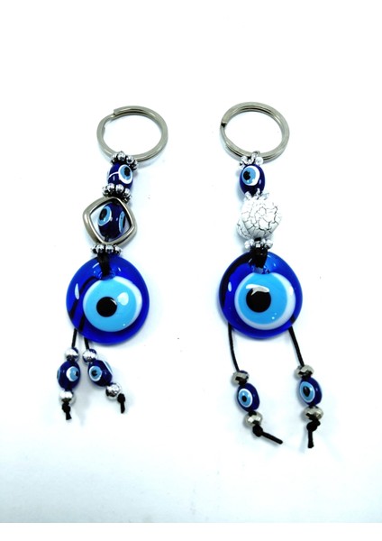 Cam Nazar Boncuğu Anahtarlık/araba Dikiz Ayna Süsü El Yapımı Eşya Seti