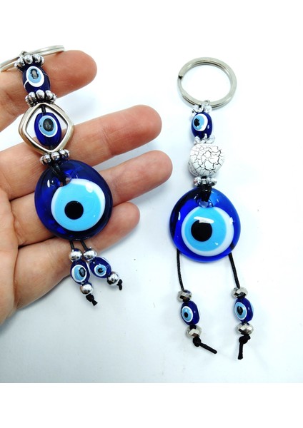 Cam Nazar Boncuğu Anahtarlık/araba Dikiz Ayna Süsü El Yapımı Eşya Seti modelleri
