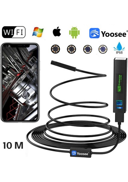 Wifi & USB LED Tel Yılan 1080P Full Hd Endoskop Su Geçirmez Kamera 5 mt
