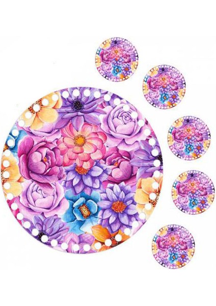 30 cm Karışık Renk Baskılı Örgü Ahşap Tepsi Plakası, 5 Adet 10 cm Baskılı Bardak Altı fiyatları