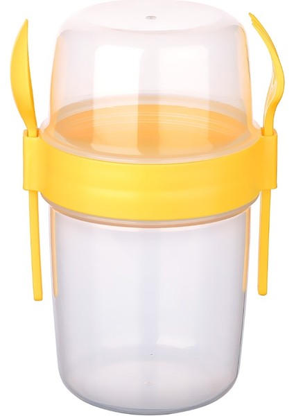 Take "n" Go Kaşıklı ve Çatallı Müsli Kabı 650 ml (Sarı)