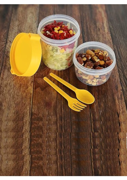 Take "n" Go Kaşıklı ve Çatallı Müsli Kabı 650 ml (Sarı)