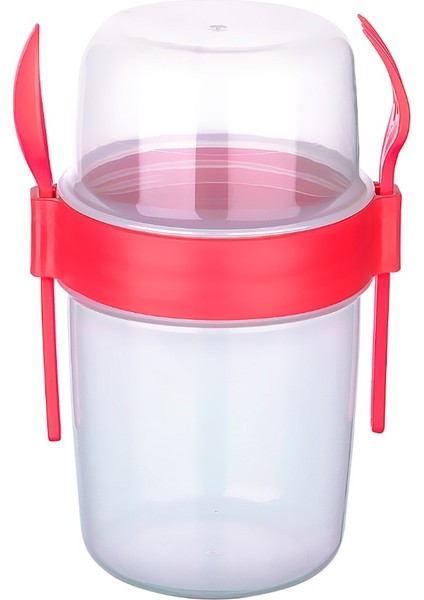 Take "n" Go Kaşıklı ve Çatallı Müsli Kabı 650 ml (Kırmızı)