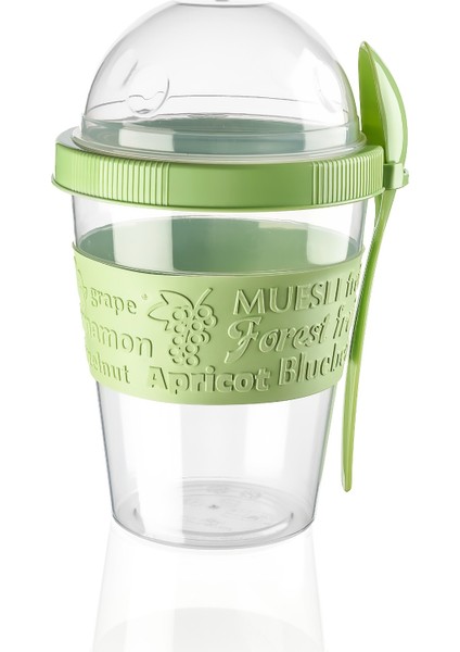 Take'n Go Kapaklı Kaşıklı Hazırla ve Çık Hazneli Yoğurt Kabı 600 ml (Yeşil)