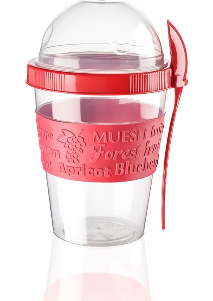 Take'n Go Kapaklı Kaşıklı Hazırla ve Çık Hazneli Yoğurt Kabı 600 ml (Kırmızı)