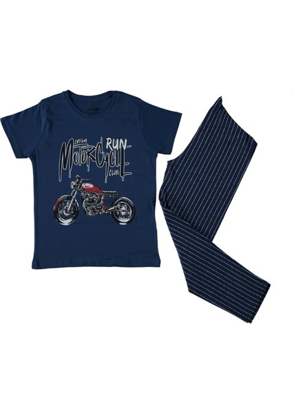 371803 Motorcycle Kısa Kol Pijama 1/3y - Lacivert - 0-1 Yaş