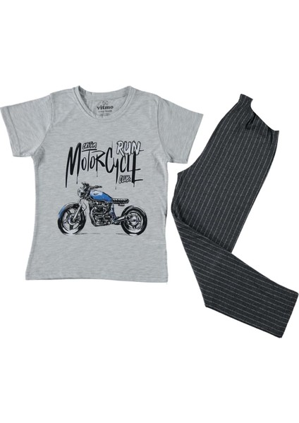 371803 Motorcycle Kısa Kol Pijama 1/3y - Gri - 0-1 Yaş