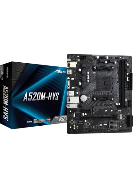 A520M Hvs Socket Am4, Ddr4 4733+MHZ(O.C.), M.2, USB 3.2, Hdmı,vga Matx A520 Anakart (ASRA520M-HVS)