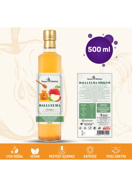 Ballı Elma Sirkesi / 500 ml (Çok Keskin)