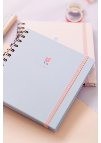 Matt Notebook 15X15 cm Kare 2'li Set Spiralli Kareli Tarihsiz Not Defteri Bubble Tea Çiçek