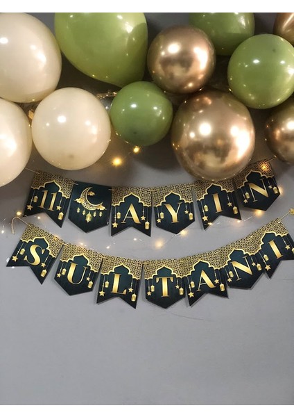 11 Ayın Sultanı Banner, 3mt Led, Zincir Balon Seti,13 Adet Balon,ramazan Oda Duvar Tavan Süsleme
