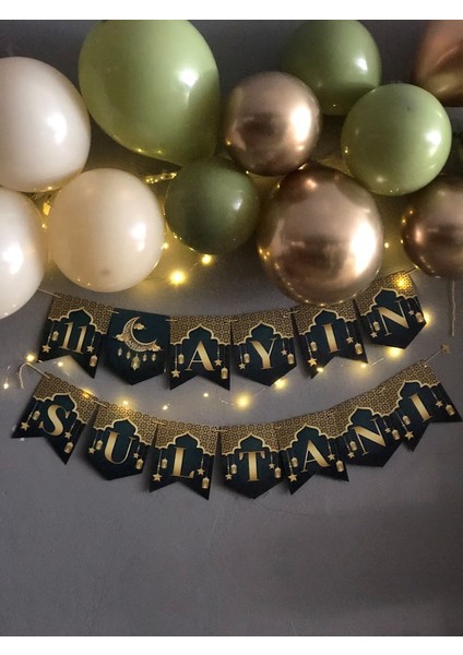 11 Ayın Sultanı Banner, 3mt Led, Zincir Balon Seti,13 Adet Balon,ramazan Oda Duvar Tavan Süsleme
