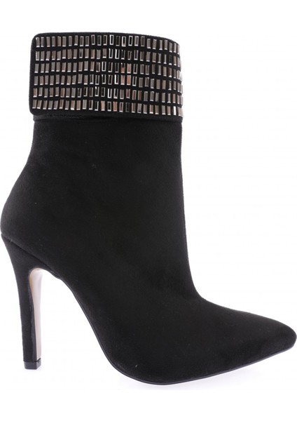 Kadin Sivri Burun Kristal Taşli Ince Topuklu Bot