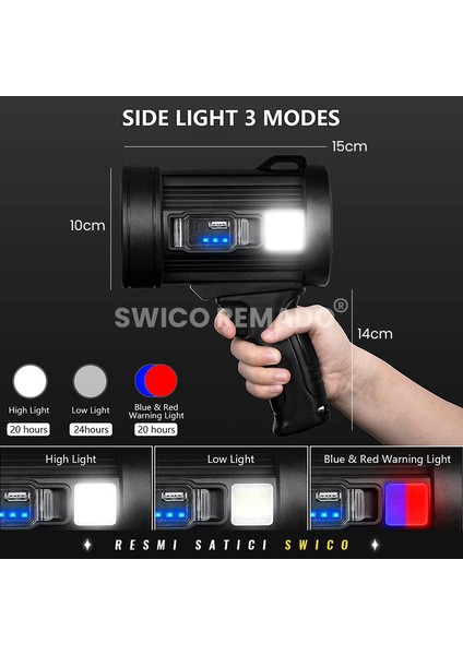 Swico Remado USB ve Solar Çift Şarj Fonksiyonlu Şarj Edilebilir LED El Feneri (Yurt Dışından)