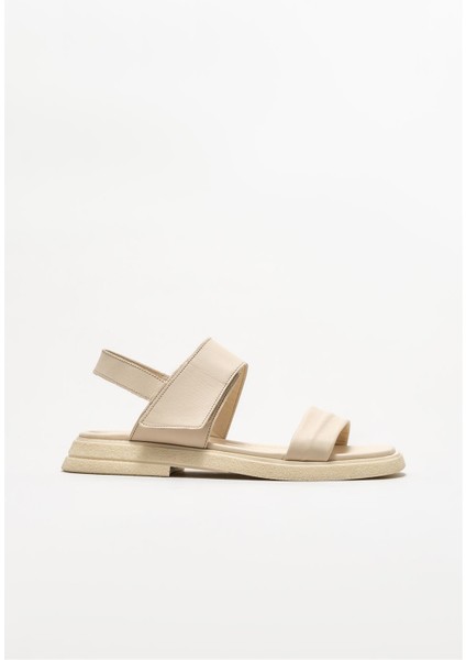 Bej Deri Kadın Düz Sandalet